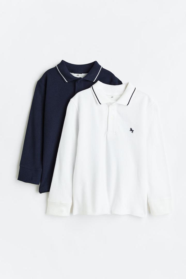 H & M - 2-pack Long-sleeved Polo Shirts - White
