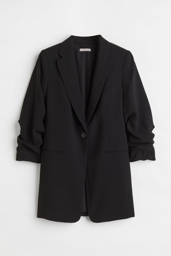 H & M - Gathered-sleeve Jacket - Black