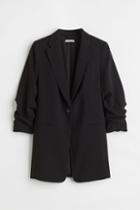 H & M - Gathered-sleeve Jacket - Black
