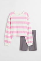 H & M - 2-piece Sweatshirt And Bike Shorts Set - Pink