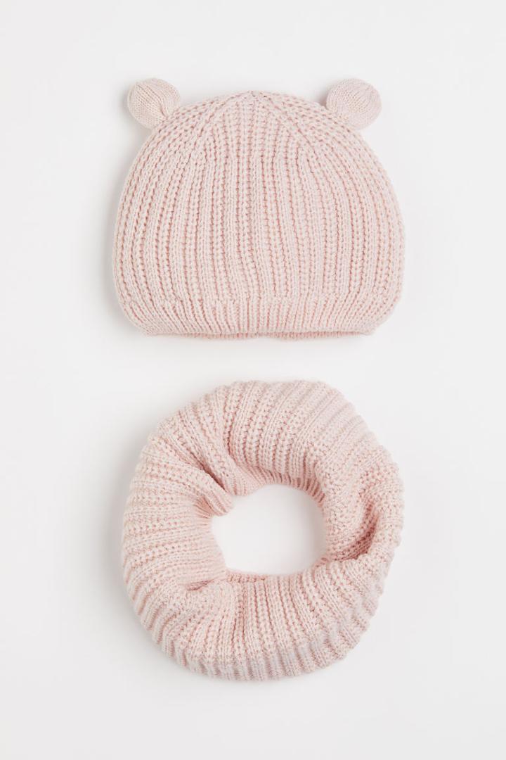 H & M - 2-piece Hat And Tube Scarf Set - Pink
