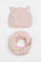 H & M - 2-piece Hat And Tube Scarf Set - Pink
