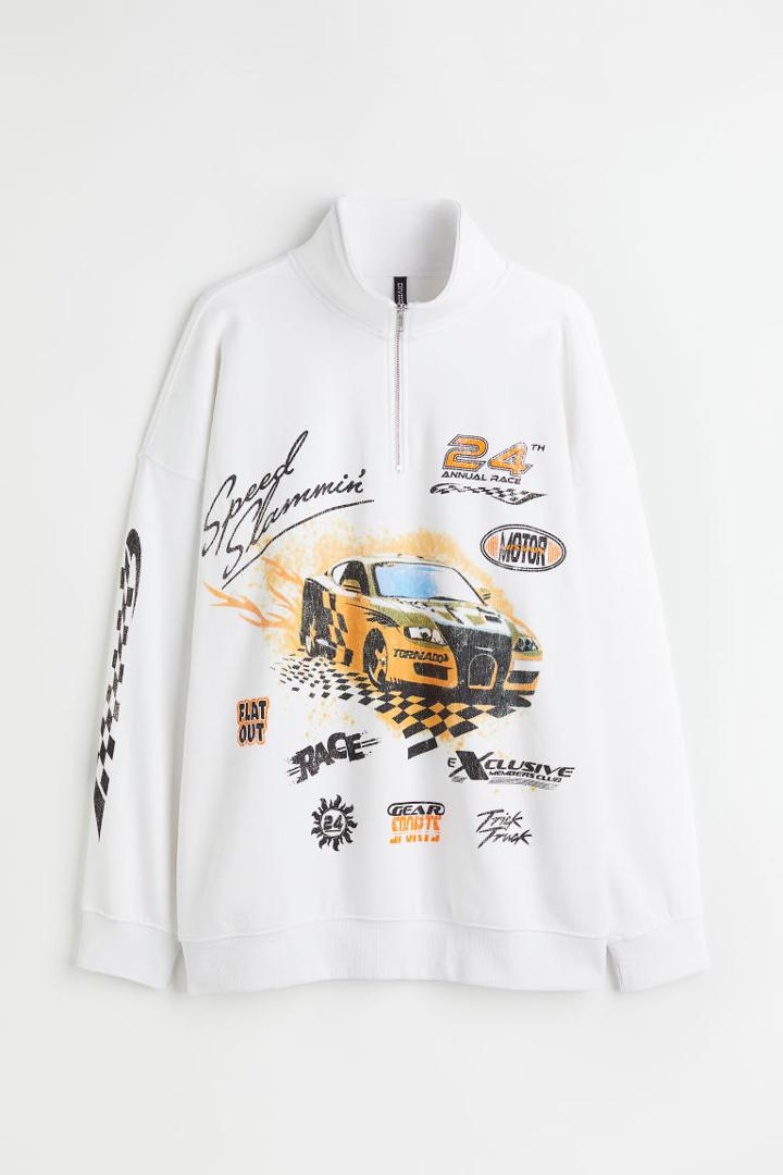 H & M - H & M+ Half-zip Sweatshirt - White