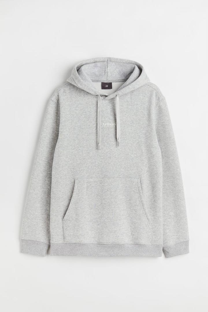 H & M - Regular Fit Printed Hoodie - Gray