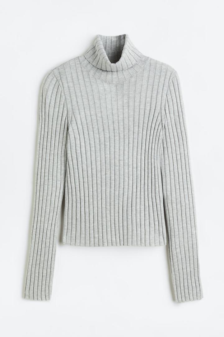 H & M - Rib-knit Turtleneck Top - Gray
