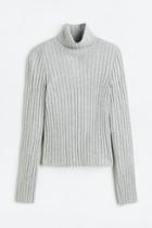 H & M - Rib-knit Turtleneck Top - Gray