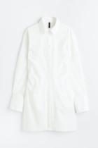 H & M - Gathered Poplin Shirt Dress - White