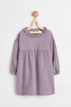 H & M - Balloon-sleeved Cotton Dress - Purple