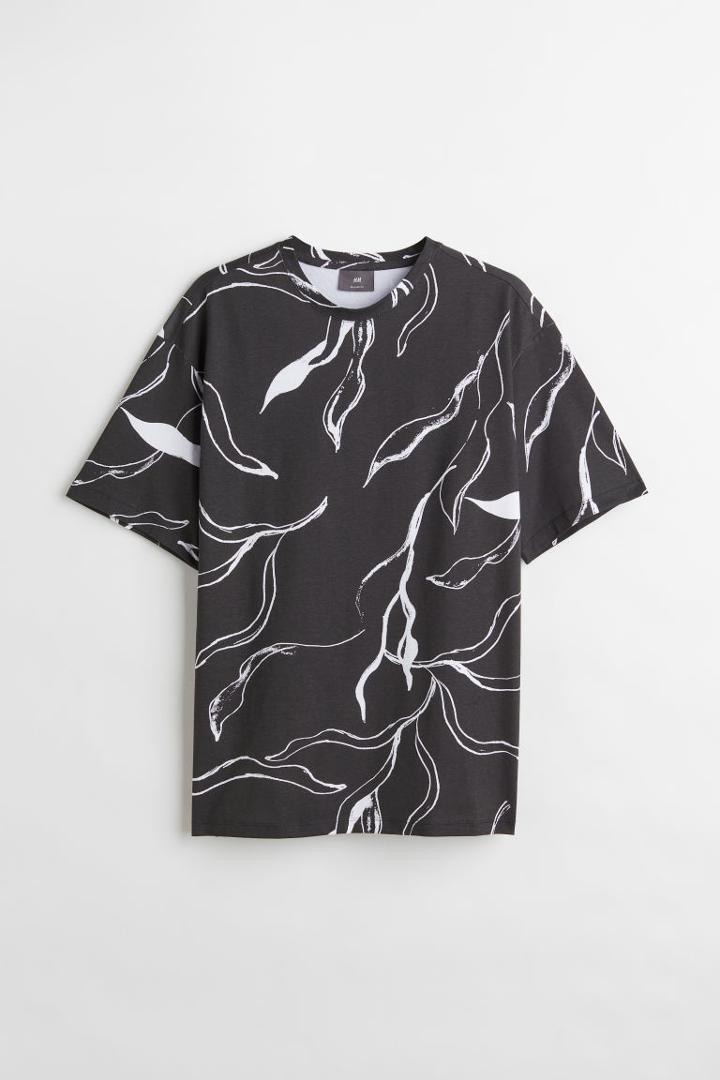 H & M - Relaxed Fit Patterned Cotton T-shirt - Black