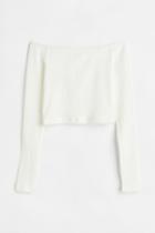 H & M - Fitted Off-the-shoulder Top - White