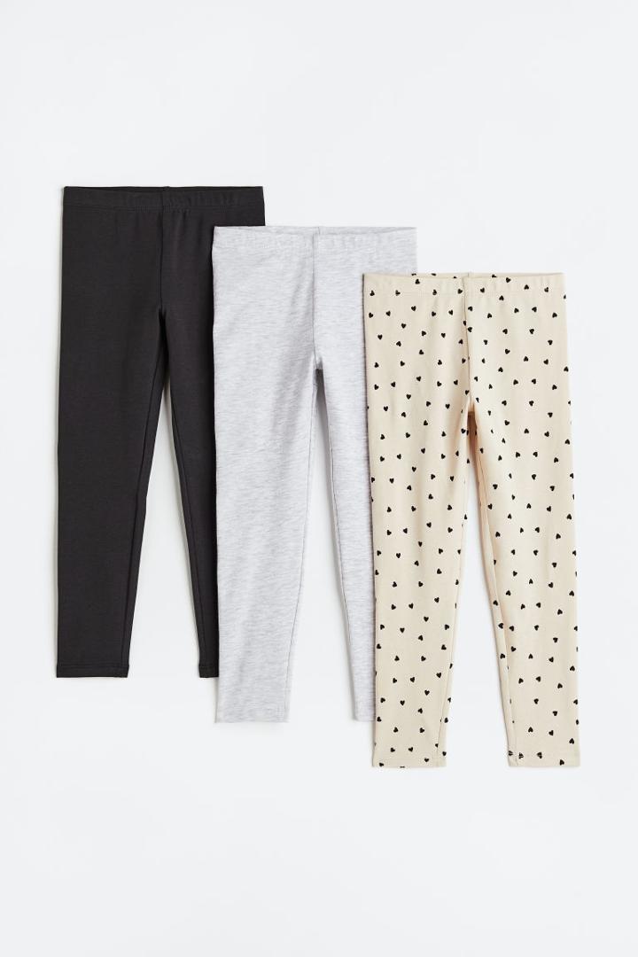 H & M - 3-pack Jersey Leggings - Beige
