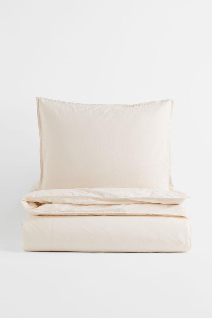 H & M - Washed Cotton Duvet Cover Set - Beige
