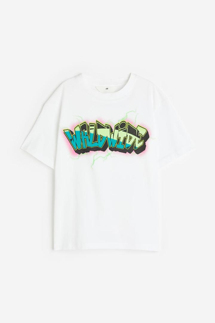 H & M - Printed Jersey T-shirt - White