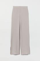 H & M - Wide-cut Slit-hem Jersey Pants - Brown