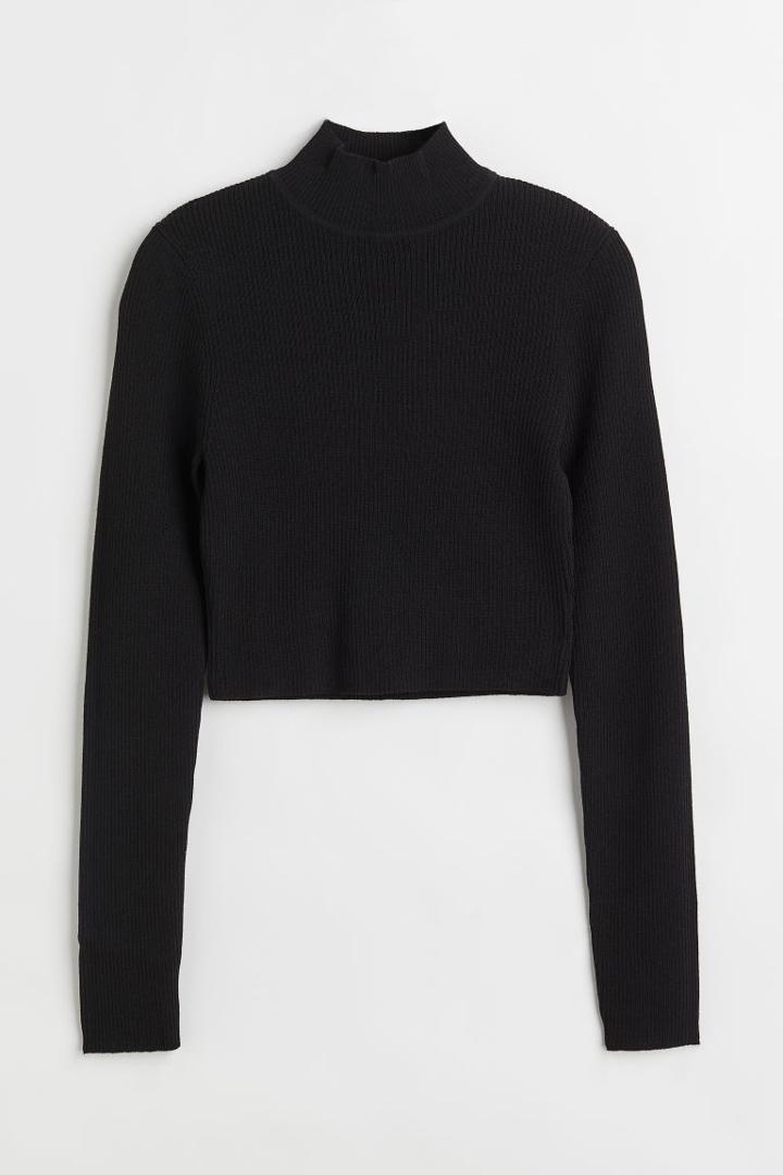 H & M - Ribbed Mock Turtleneck Top - Black