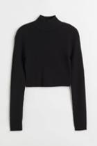 H & M - Ribbed Mock Turtleneck Top - Black