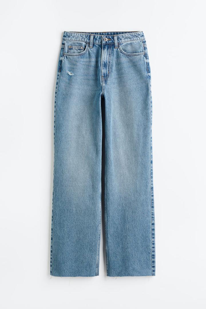 H & M - Curvy Fit Wide Ultra High Jeans - Blue