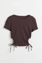 H & M - Ribbed Cut-out Top - Brown