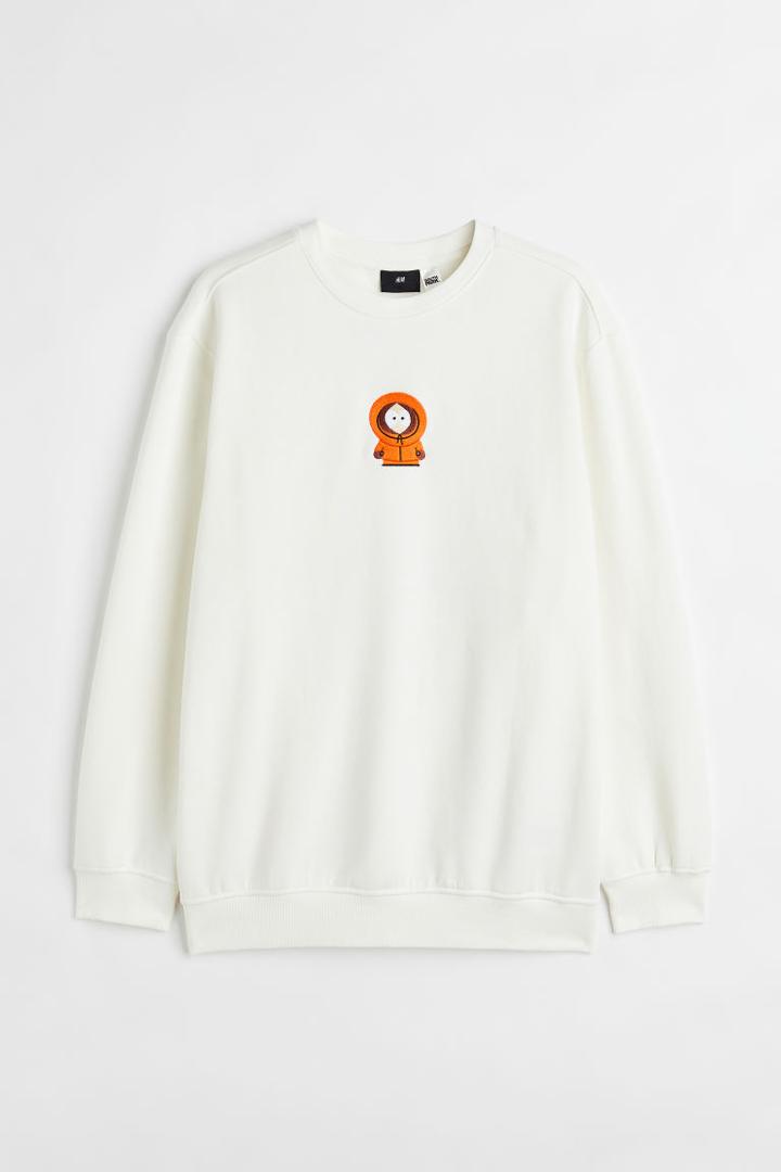 H & M - Regular Fit Printed Sweatshirt - White