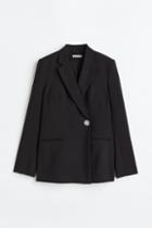 H & M - Rhinestone-button Jacket - Black