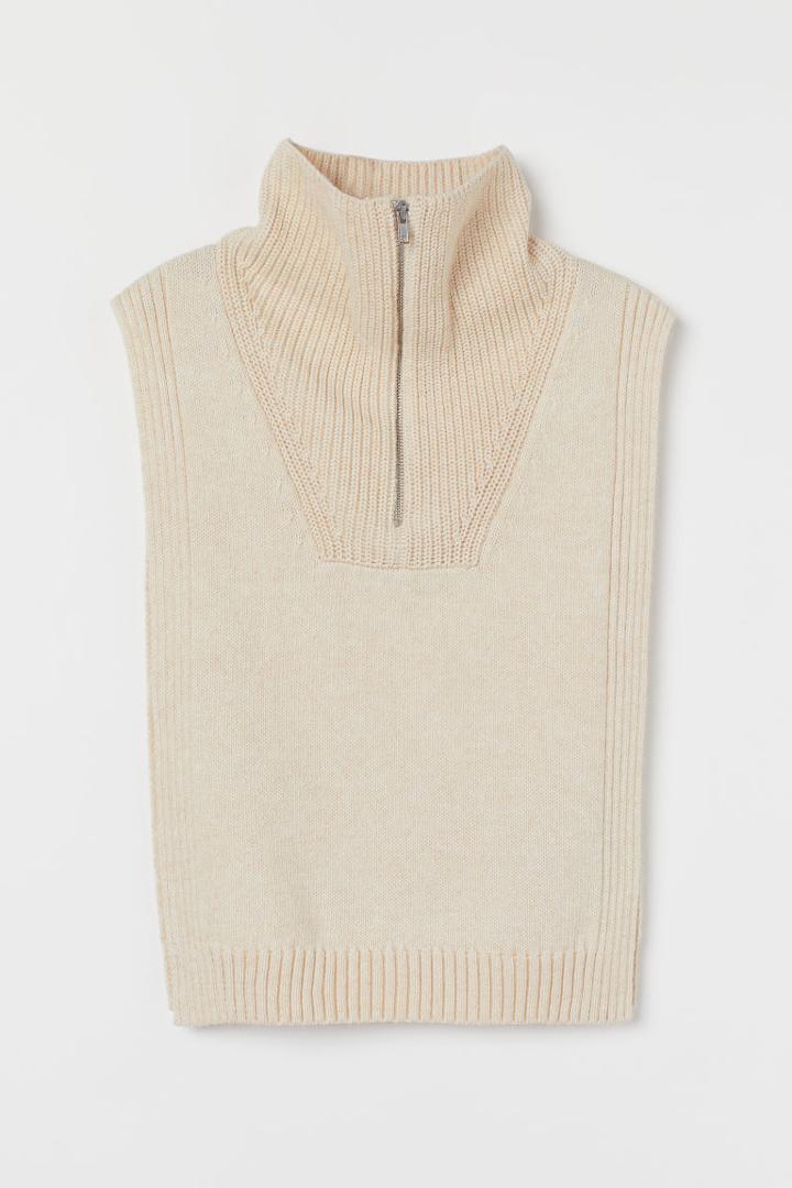 H & M - Knit Collar With Zipper - Beige