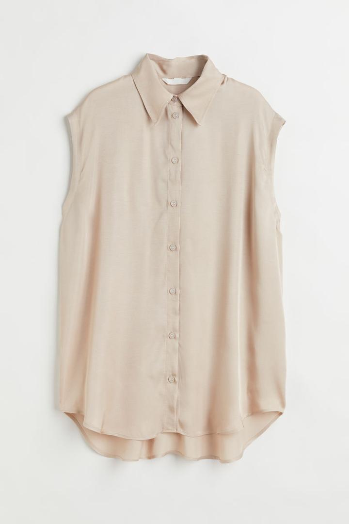 H & M - Sleeveless Satin Shirt - Beige