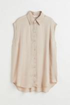 H & M - Sleeveless Satin Shirt - Beige