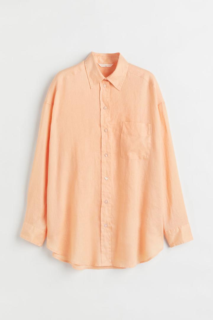 H & M - Oversized Linen Shirt - Orange