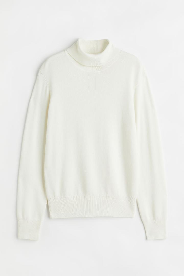 H & M - Fine-knit Turtleneck Sweater - White
