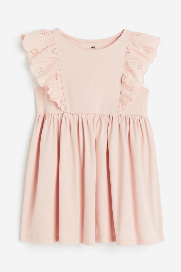 H & M - Flounce-trimmed Jersey Dress - Orange