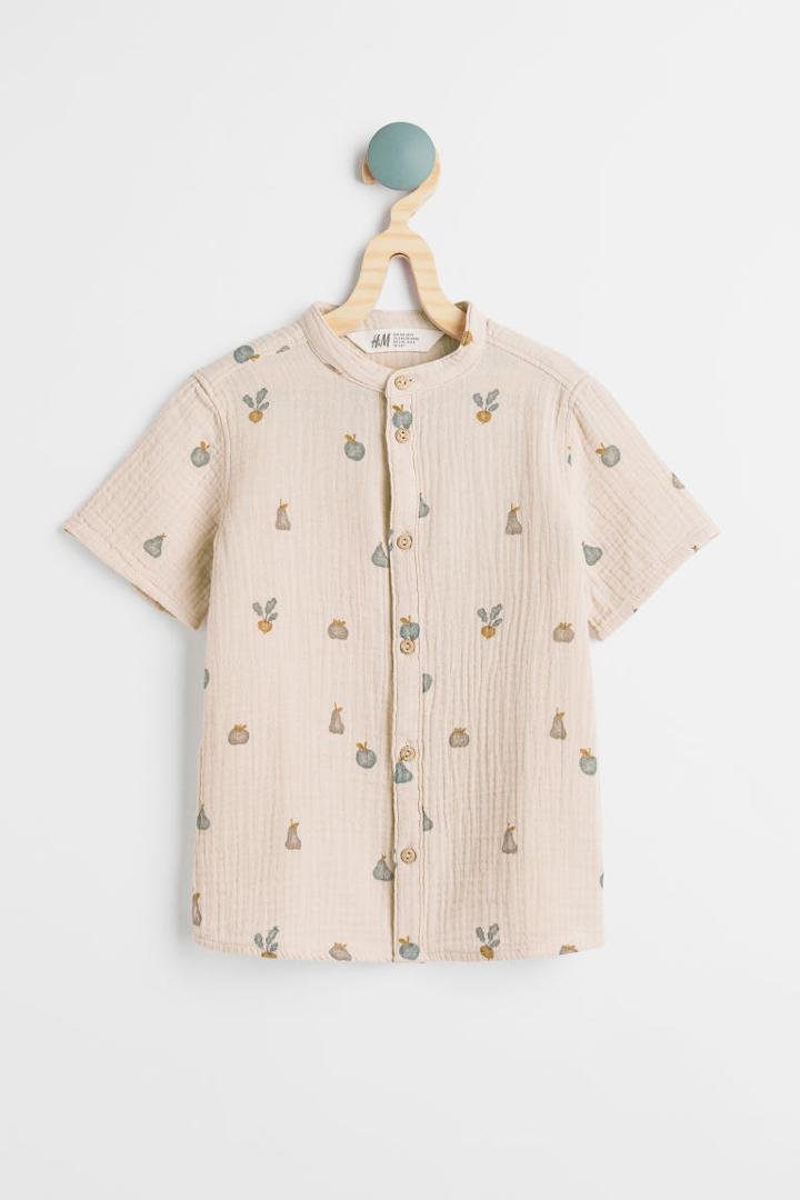 H & M - Double-weave Band-collar Shirt - Beige