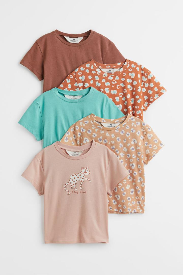 H & M - 5-pack Printed Jersey Tops - Orange