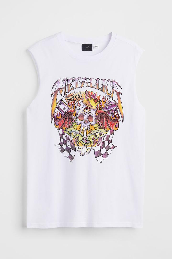 H & M - Tank Top With Printed Design - White