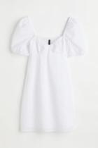 H & M - Puff-sleeved Crped Dress - White