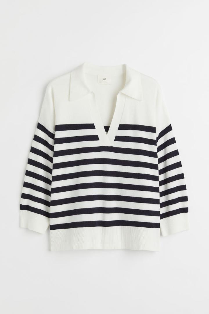 H & M - Sweater With Collar - White