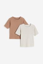 H & M - 2-pack Pointelle Cotton T-shirts - Brown