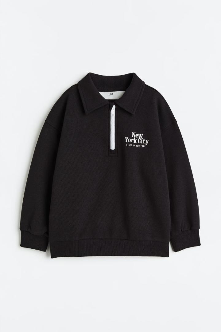 H & M - Collared Half-zip Sweatshirt - Black