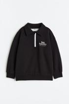 H & M - Collared Half-zip Sweatshirt - Black