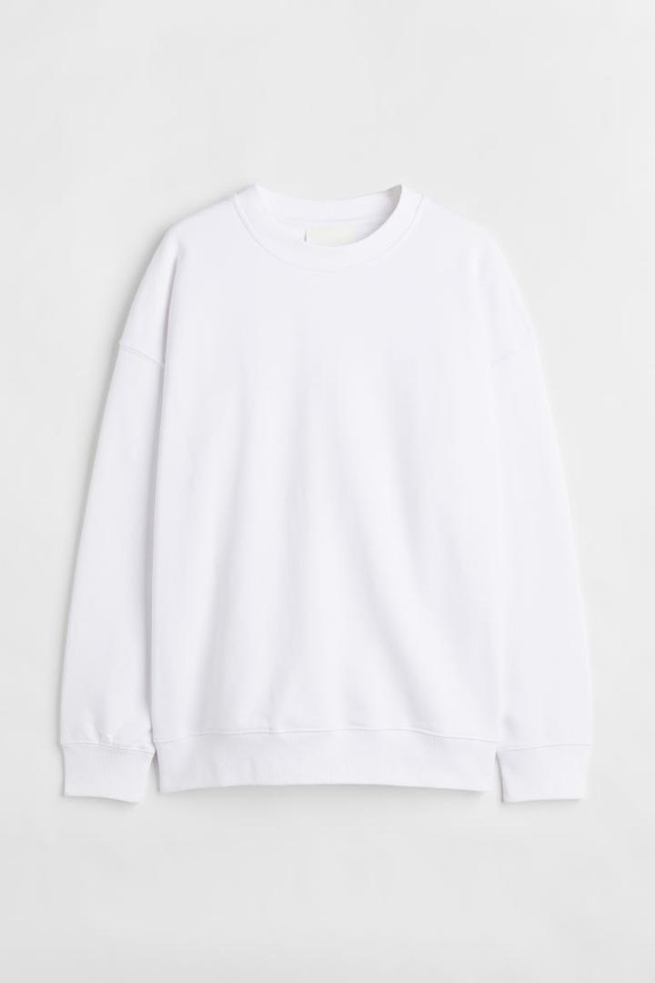 H & M - Oversized Fit Cotton Sweatshirt - White