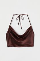 H & M - Satin Crop Top - Brown