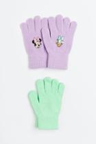H & M - 2-pack Print-motif Gloves - Purple