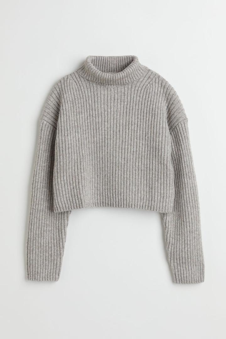 H & M - Crop Turtleneck Sweater - Gray