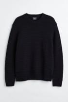 H & M - Regular Fit Textured-knit Sweater - Black