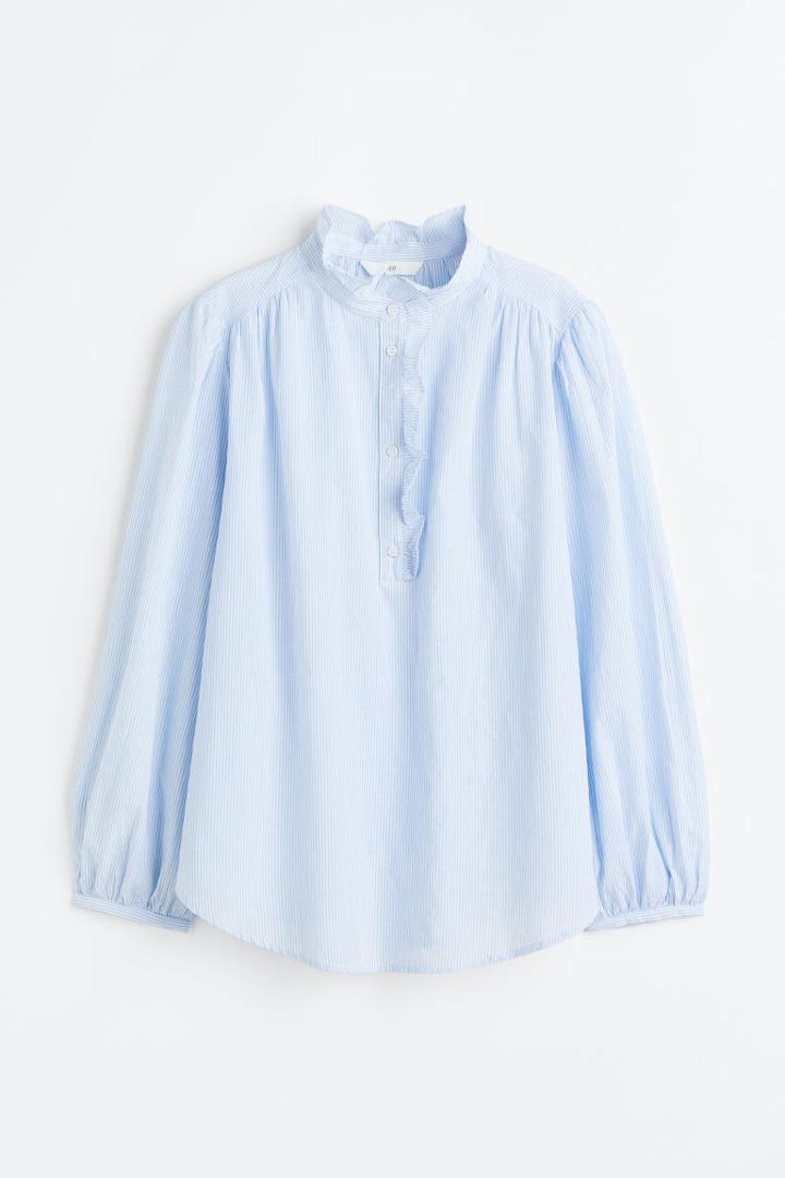 H & M - Ruffle-trimmed Blouse - Blue