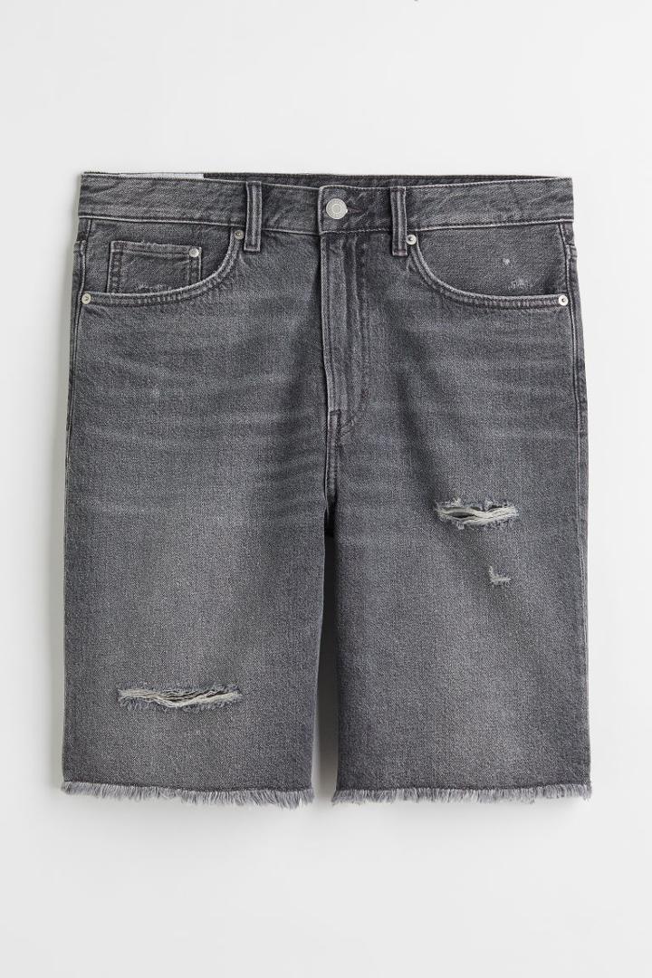 H & M - Relaxed Fit Denim Shorts - Gray