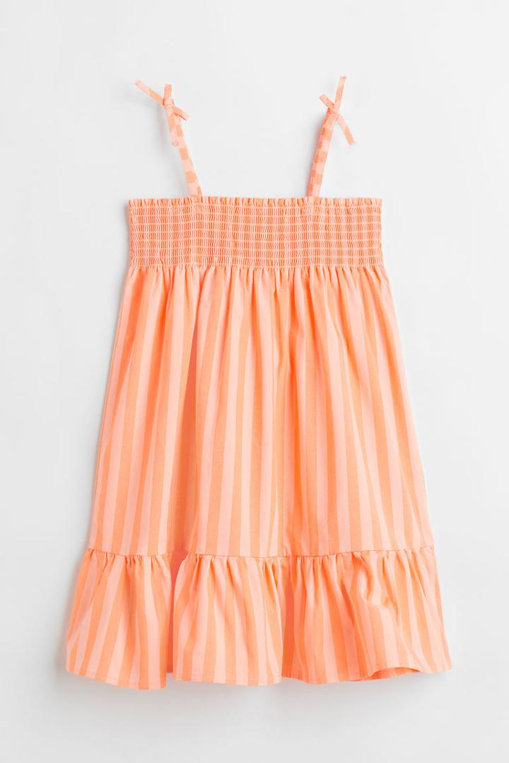 H & M - Smocked Cotton Dress - Orange