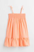 H & M - Smocked Cotton Dress - Orange