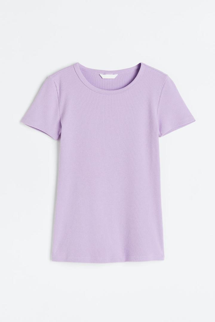H & M - Fitted Ribbed Top - Purple