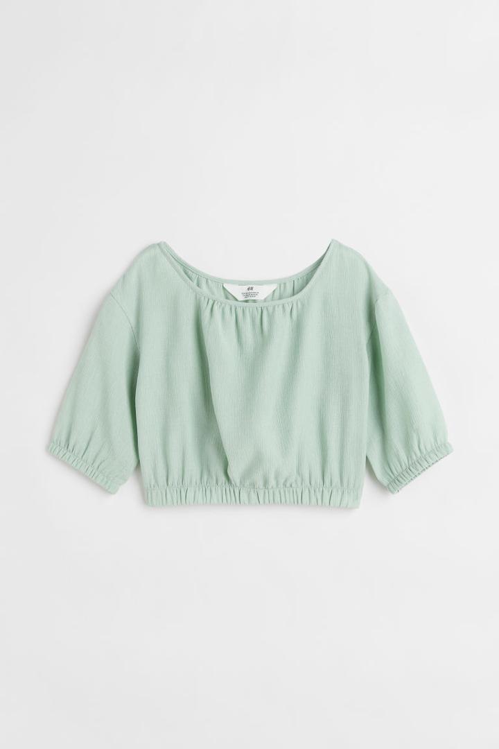 H & M - Puff-sleeved Top - Green