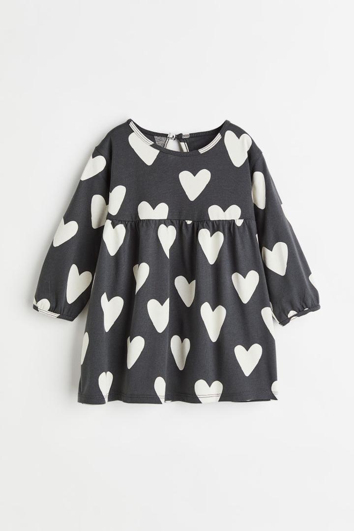 H & M - Patterned Cotton Jersey Dress - Gray